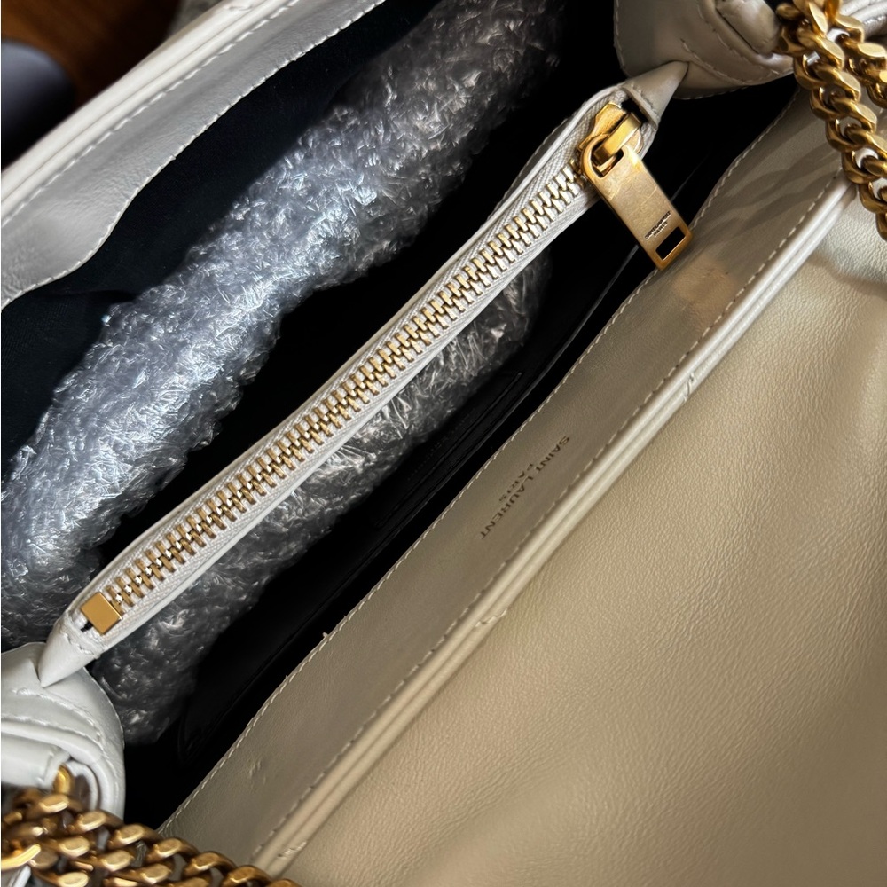 Saint Laurent Ivory Quilted Shoulder Bag with Gold Chain - Picture 13 of 16